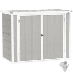 Outsunny 4.7 x 2.5FT Garden Shed, Lockable Outdoor Storage Shed with Openable Lid, Small Shed for 2 Trash Cans, Tools, Patio, Light Grey