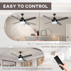 HOMCOM Ceiling Fan with LED Light, Flush Mount Ceiling Fan Lights with Reversible Blades, Remote, Black and Walnut Brown