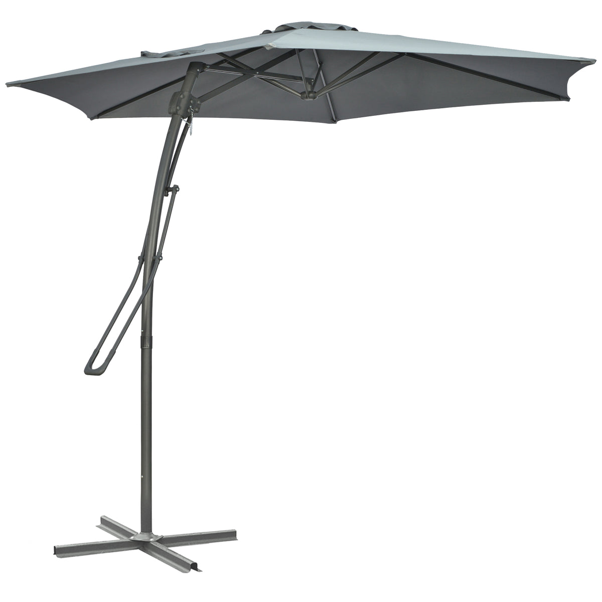 Outsunny 3m Cantilever Parasol with Easy Lever, Patio Umbrella with Crank Handle, Cross Base and 6 Metal Ribs, Outdoor Sun Shades for Garden, Grey