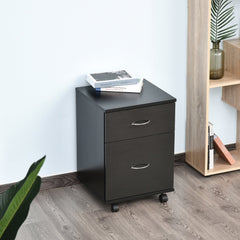 HOMCOM Two Drawer Filing Cabinet with Wheels- Black Wood Grain