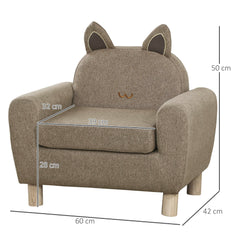 HOMCOM Kids Sofa Toddler Chair Children Armchair for Preschool Bedroom Playroom with Ear Modeling Wood Brown