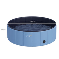 PawHut Foldable Dog Paddling Pool Pet Cat Swimming Pool Indoor/Outdoor Collapsible Summer Bathing Tub Shower Tub Puppy Washer (â100 x 30H cm, Blue)