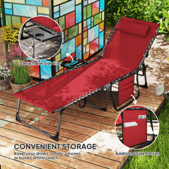 Outsunny Five-Position Reclining Sun Lounger - Red