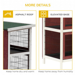 PawHut Rabbit Hutch Outdoor 2-Tier Guinea Pig Cage Bunny House Cage with No-Leak Trays for Indoor and Outdoor 136 x 50 x 93cm