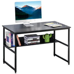 HOMCOM Computer Desk with Storage Shelf, 120 x 60cm Home Office Desk with Metal Frame, Study Table, Easy Assembly, Black