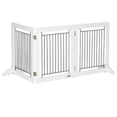 PawHut Foldable Pet Gate, with Three Panels & Two Support Feet - White