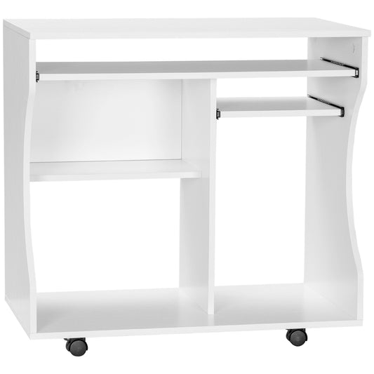 HOMCOM Multi-Storage Compact Work Desk, with Wheels - White