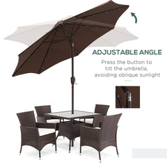 Outsunny â2.7m Garden 24 LED Light Parasol Solar Outdoor Tilt Sun Umbrella Patio Club Party Event Manual Sun Shade w/ Hand Crank and 8 Ribs, Brown