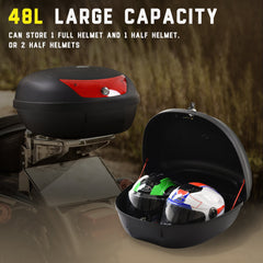 HOMCOM 48L Motorcycle Trunk Travel Luggage Storage Box Motorbike Accessory Large Storage Space For 2 Half Helmet - Black