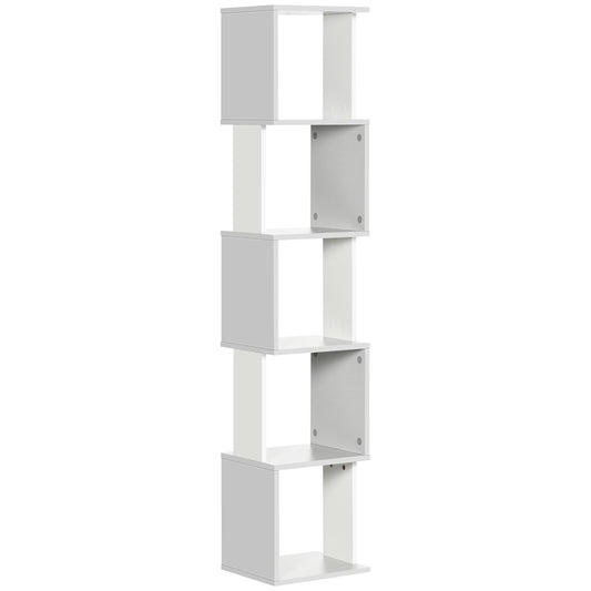 HOMCOM Modern 5-Tier Bookshelf, Freestanding Bookcase Storage Shelving for Living Room Home Office Study, White and Light Grey