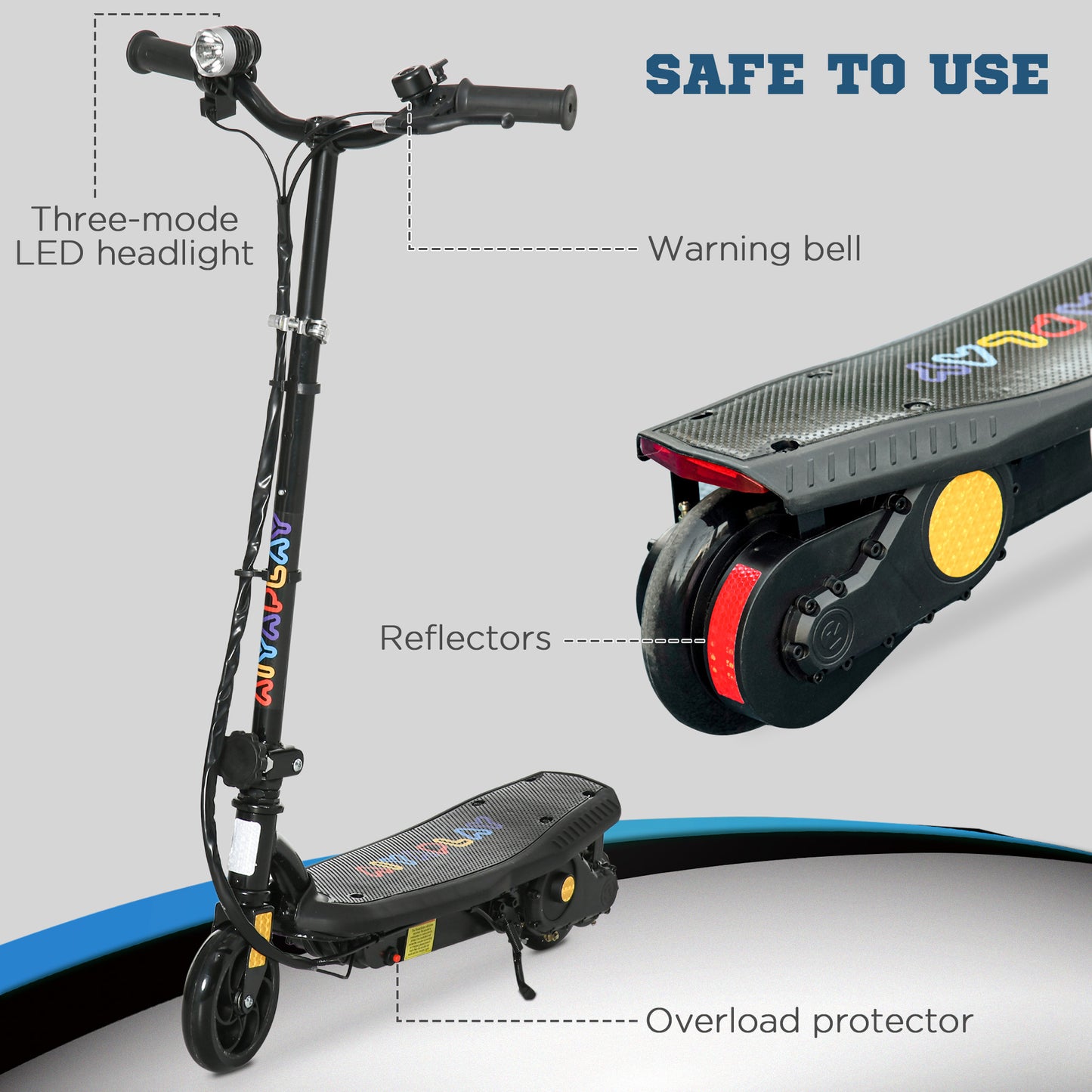 HOMCOM Foldable Electric Scooter, with LED Headlights, for Ages 7-14 Years, Black
