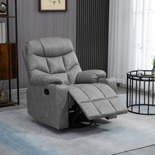 HOMCOM Thick Padded Faux Leather Recliner Armchair - Light Grey