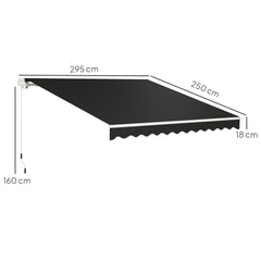 Outsunny 3 x 2.5m Garden Patio Manual Awning, Retractable Canopy Sun Shade Shelter with Fittings and Crank Handle, Black