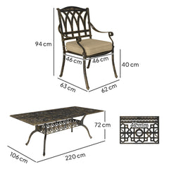 Outsunny Nine-Piece Cast Aluminium Garden Dining Set - Bronze Tone