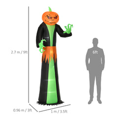 HOMCOM 9FT Inflatable Halloween Pumpkin Ghost with Build in LED, Outdoor Lighted Blow Up Inflatables for Party Indoor, Garden, Lawn