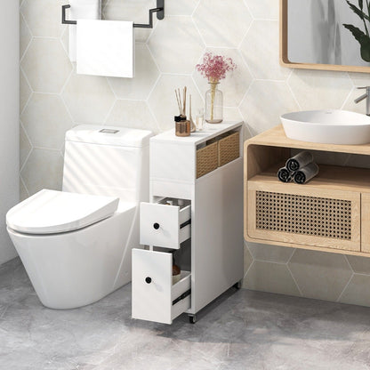 Movable Bathroom Storage Cabinet with 2 Slide Out Drawers-White