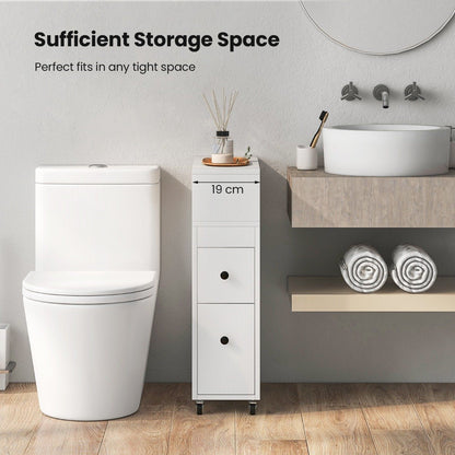 Movable Bathroom Storage Cabinet with 2 Slide Out Drawers-White