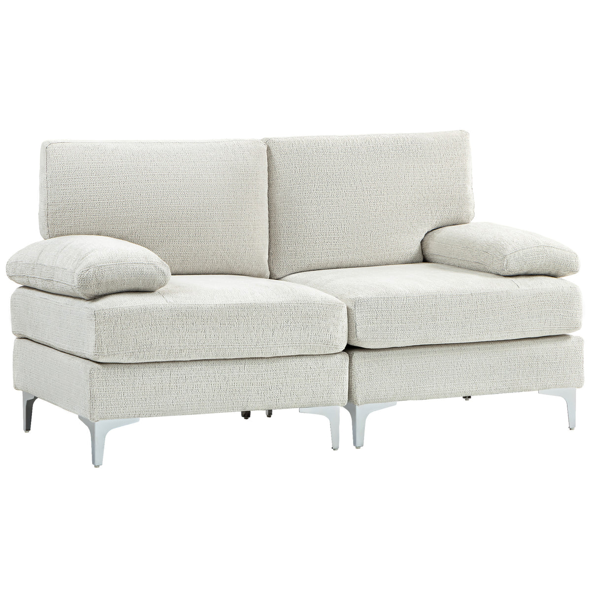 HOMCOM 2 Seater Sofa, Modern Fabric Loveseat with Spring Cushion and Metal Legs, Small Couch for Living Room, Bedroom, Home Office, Reception, Cream White