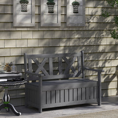 Outsunny 2-Seater Garden Storage Bench for Patio Wood Porch Decor Outdoor Seating, Charcoal Grey