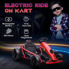 HOMCOM 24V Electric Go Kart for Kids, Drift Ride-On Racing Go Kart with 2 Speeds, for Boys Girls Aged 8-12 Years Old, Red