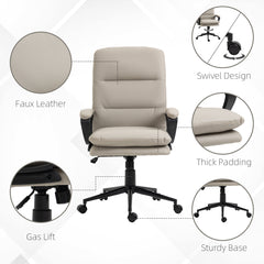 Vinsetto Office Chair, PU Leather Computer Desk Chair Office Chair with Adjustable Height and Swivel Rolling Wheels for Work Study, Light Grey