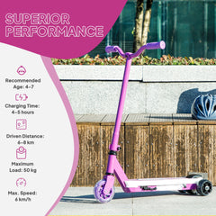 AIYAPLAY Electric Scooter for Kids Ages 4-7, with Auxiliary Rear Wheels, Flashing LED Light and Electric Brake, Kids Electric Scooter for Boys Girls, 6 KM/H & 8 KM, Purple