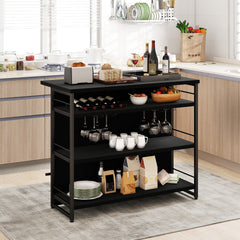 Industrial Home Bar Unit with 3 Open Shelves-Black