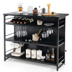 Industrial Home Bar Unit with 3 Open Shelves-Black