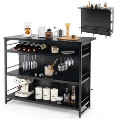 Industrial Home Bar Unit with 3 Open Shelves-Black