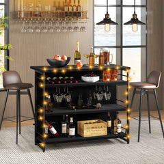 Industrial Home Bar Unit with 3 Open Shelves-Black