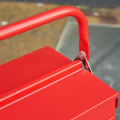 DURHAND Metal Tool Box 3 Tier 5 Tray Professional Portable Storage Cabinet Workshop Cantilever Toolbox with Carry Handle, 56cmx20cmx34cm, Red