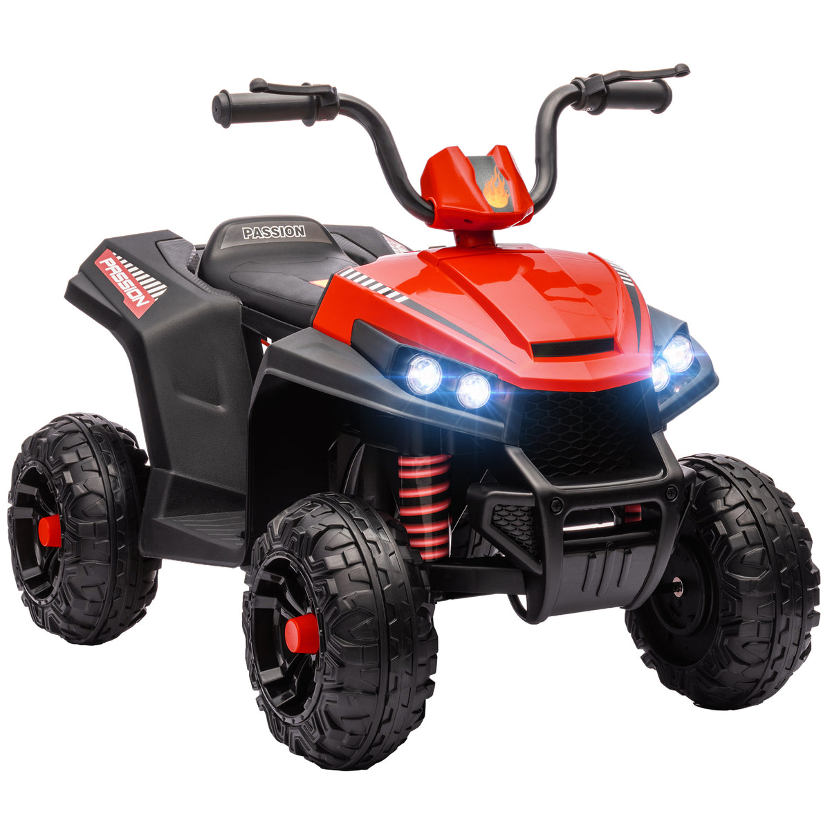 AIYAPLAY 12V Kids Electric Quad Bike w/ Spring Suspension System, Forward, Backward, LED Light, Music, MP3, Red