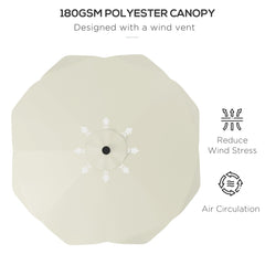 مظلة فناء تعمل بالطاقة الشمسية من Outsunny مع مصباح LED وإمكانية الإمالة، ومظلة طاولة تسوق خارجية مع كرنك، 3 × 3 (م)، أبيض كريمي