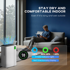 HOMCOM 12L/Day Dehumidifier with Continuous Drainage, 2L Water Tank, 24H Timer, Digital Humidity Display, Filter, Auto Defrost, Children Lock, for Bedroom, Dehumidifier for Home Damp, Laundry Drying