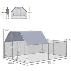 حظيرة دجاج PawHut Walk In Chicken Run مع سقف خارجي لـ 10-12 دجاجة، بيت دجاج، حظيرة بط، 2.8 × 3.8 × 2 متر