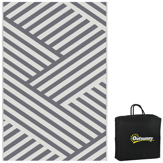 Outsunny Plastic Straw Reversible RV Outdoor Rug with Carry Bag, 182 x 274cm, Grey and Cream