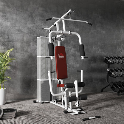 HOMCOM Multifunction Home Gym Weight Training Workout Station Fitness Strength Machine, White
