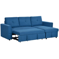 HOMCOM 3 Seater Sofa Bed, L Shaped Pull Out Sofa Bed with Storage, Convertible Click Clack Settee Sectional Sleeper Futon for Living Room, Office, Dark Blue