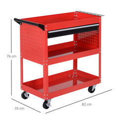 DURHAND 3-Tier Tool Trolley Cart Storage Shelf Roller Cabinet DIY Box Garage Workshop with Drawer Red