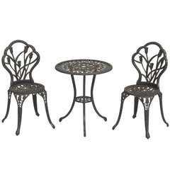 Outsunny 3 Piece Patio Bistro Set for 2, Outdoor Aluminium Garden Table and Chairs with Umbrella Hole for Balcony, Bronze Tone