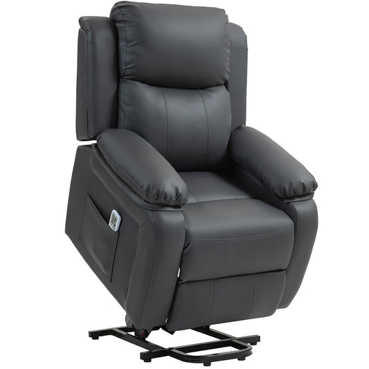 HOMCOM Riser and Recliner Chair with Massage, Heat, Power Lift Recliner Chair for Elderly with Remote Control, Extended Footrest, Dual Side Pockets, Overstuffed Electric Reclining Armchair, Dark Grey