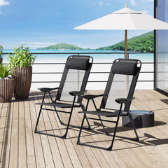 Outsunny Set of 2 Portable Folding Recliner Metal Outdoor Patio Chaise Lounge Chairs with Adjustable Backrest, Black