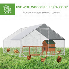 PawHut Chicken Run Galvanised Walk-in Chicken Coop Hen Poultry House Cage Rabbit Hutch Pet Playpen Garden w/ Water-Resist Cover, 3 x 4 x 2m