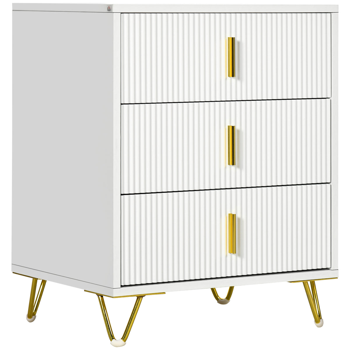 HOMCOM Elegant Chest of Three Drawers - White/Gold-Tone