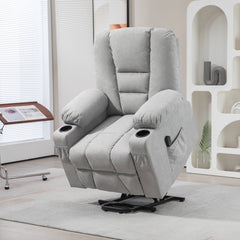 HOMCOM Oversized Riser and Recliner Chairs for the Elderly, Fabric Upholstered Lift Chair for Living Room with Remote Control, Side Pockets, Cup Holder, Light Grey