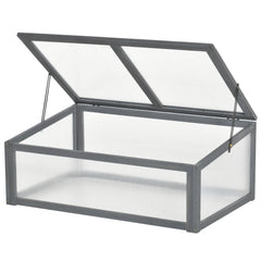 Outsunny Wooden Cold Frame, Small Polycarbonate Greenhouse for Plants with Openable & Tilted Top Cover, Grey, 100 x 65 x 40cm