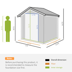 Outsunny Garden Metal Tool Storage Shed with Sliding Door, Sloped Roof and Foundation Kit, 152 x 132 x 188cm, Grey