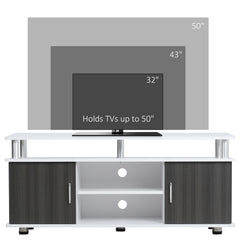 HOMCOM TV Cabinet Unit for TVs up to 50'' with Storage Shelf and Cupboards, Living Room Entertainment Center Media Console, Grey and White