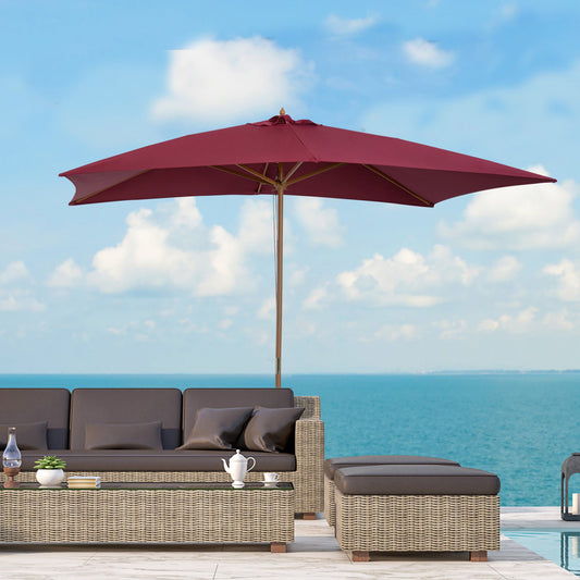 Outsunny 2 x 3m Wooden Garden Parasol Umbrella Outdoor Sun Shade Canopy, Wine Red