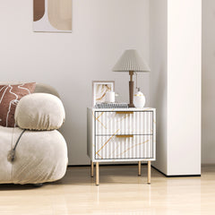 HOMCOM Elegant Two-Drawer Bedside Table - White